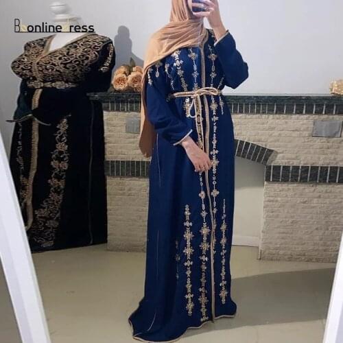 Bbonlinedress Moroccan Caftan Evening Dresses Embroidery Beaded Long Evening Dress Sleeve Arabic Muslim Party Dress Plus Size