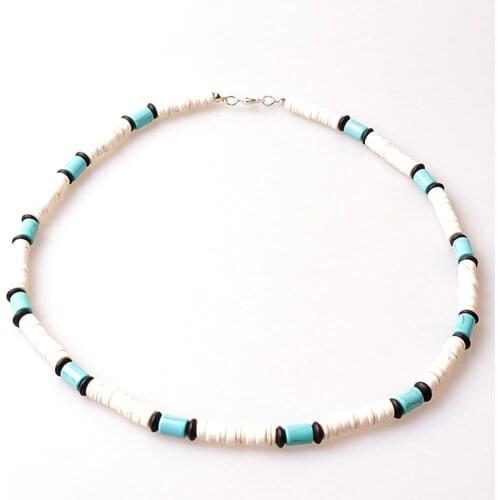 Stone Bead Surfer Necklace Made from white Black and Blue Beads for Men and women tribal jewelry chain about 50CM long