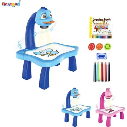 Kids Musical Painting Drawing Projector Table Desk Set with Pattern Sliding Eraser Educational Early Learning Projection Toy