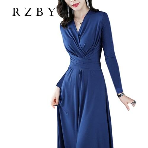 5XL Elegant 2020 autumn dress new v-neck slim dress banquet plus size long skirt summer Long Sleeves Party Dress