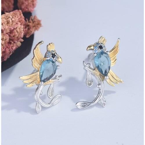 Vintage exquisite S925 drop pear-shaped bird branch geometric jewelry ladies engagement wedding gift earrings
