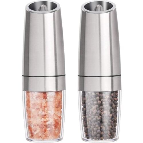 Gravity Electric Salt And Pepper Grinders Set - Battery Operated, Stainless Steel Automatic Pepper Mills With Blue Led Light