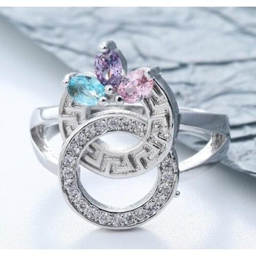 Classics Fashion Jewelry Round Rings for Women White /Blue /Pink CZ Zircon Ring Wedding Engagement Ring