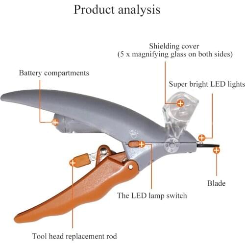 Pet Nail Clipper Scissors Dog Cat Trimming Sharpener LED Light Magnifying Glass Anti-Cutting Animals Supplie Tool