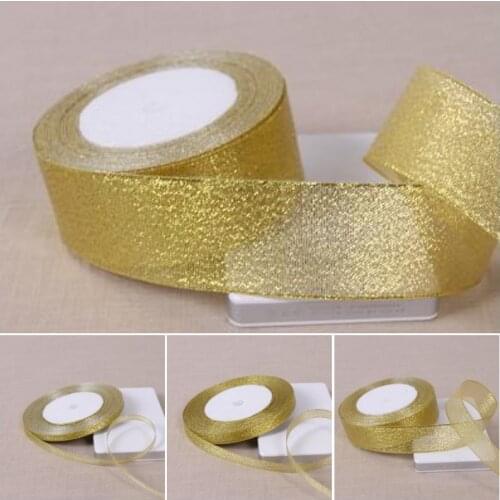 1 Roll 25 Yards Gold Polyester Ribbon Chrismas Wedding Decoration Gift Wrap Box Package Onion Fabric Ribbons DIY Accessories