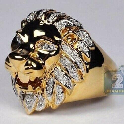 Fashion Punk Style Domineering Lion Head Mens Gold Color Rings Jewelry for Men Party Cool Gift