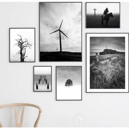 Snow Mountain Lake Tree Elelphant Wall Art Canvas Painting Black White Nordic Posters And Prints Wall Pictures For Living Room
