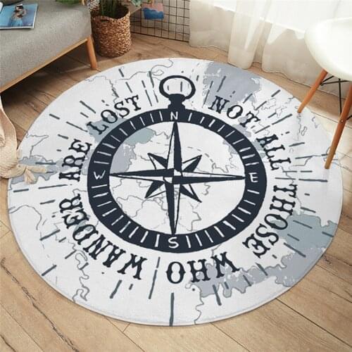2020 New Compass Round Carpet Nautical Map Floor Mat World Map White Area Rugs Non-slip Boys Cool Round Carpet