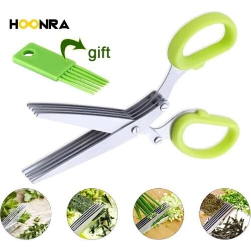 HOONRA Stainless Steel Vegetable Scissors 5 Blades Kitchen Knives Sushi Shredded Scallion Scissors Herb Spices Cutter Kitchen