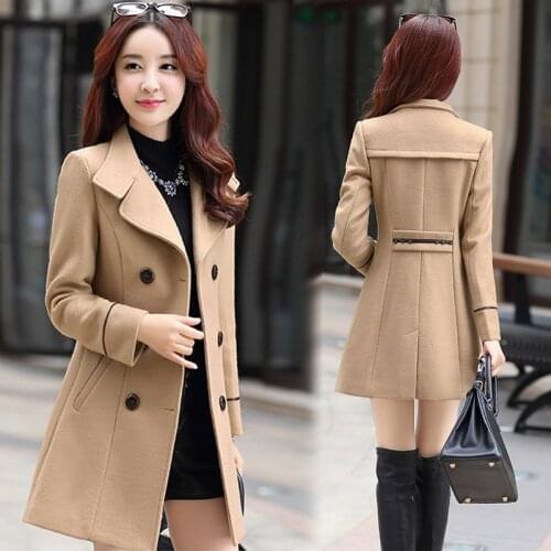 2021Autumn Winter Jacket Womens Double Breasted Short Wool Coat Solid Color Korean Slim Female Woolen Jacket Plus Size Outerwea