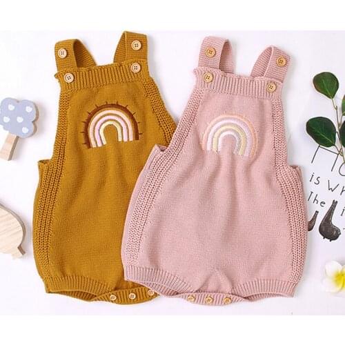 Autumn Baby Boy Girls Triangle Rompers Cotton Infant Baby Romper Newborn Baby Boy Girl Clothes Rainbow Braces Knitting Clothes