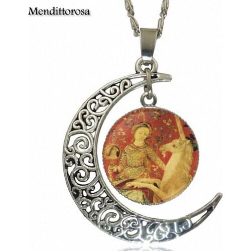 Unicorn In Captivity Glass Cabochon Choker Moon Pendant Necklace Silver Color Jewelry For Child
