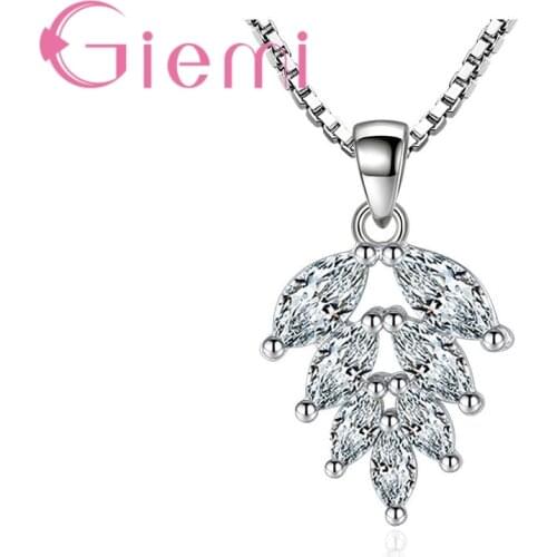 Leaf Shape Crystal Stone Necklace for Womens Birthday Gift Anniversary Jewelry 925 Sterling Silver Cubic Zirconia