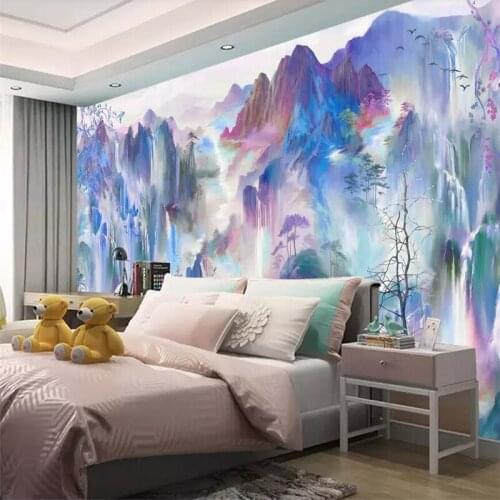Custom wallpaper new Chinese cranes flowers and birds color background livingroom wallpaper custom large mural wallpaper mural