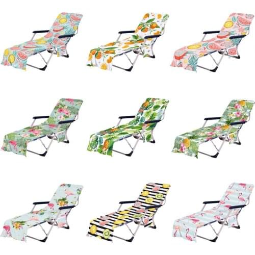Holiday Beach Lounge Chair Cover Towel Summer Tropical Plants Bed Garden Beach Towel Sunbath Lounger Chair Mat With Large Pocket
