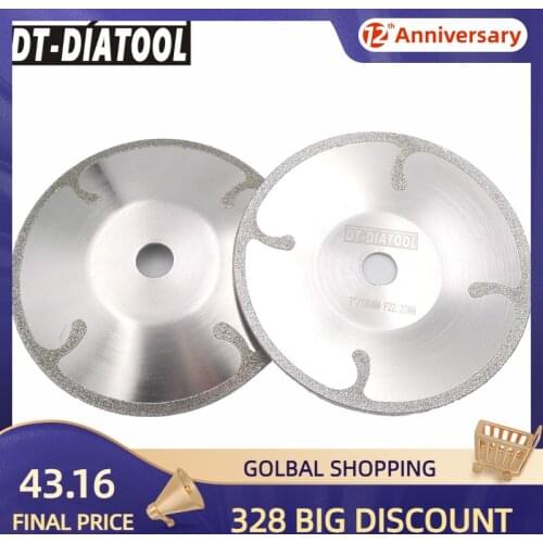 DT-DIATOOL 2pcs 7"/180mm Coated Bowl Shape Reinforced Diamond Cutting Saw Blade Electroplated Curve Granite Marble Cutting Disc