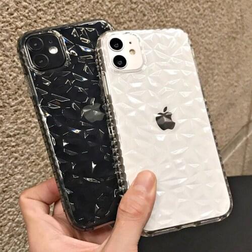 Luxuly 3D diamond Solid color Simple Silicone Phone Cases For iPhone 12 11 Pro Xs Max 7 8 Puls XR SE Shockproof Clear TPU Shell