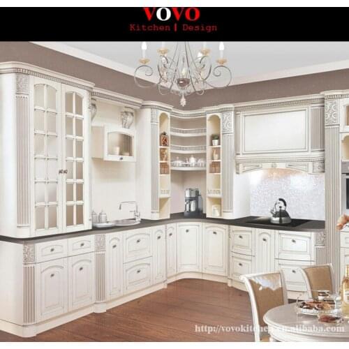 Russia modular kitchen designs with curved corner cabinets