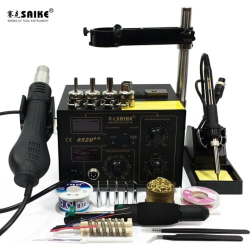 SAIKE 852D++ 2 in 1 SMD Rework Station Hot air gun soldering station Desoldering station 220V 110V