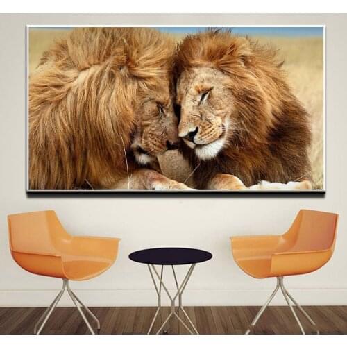 Modern Animal Art Canvas Painting Couple Lion Lover Minimalist Wall Art Prints and Posters Wall Pictures Home Wall Cuadros Decor