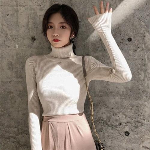 Turtleneck Sweater 2020 Womens Autumn Winter Korean Slim Thick Warm Pullover Casual Solid Color Bottoming Sweater Top Women Q55
