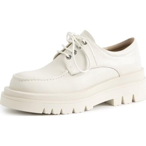 Spring Women Loafers Elegant Microfiber Pigskin Inside Casual Woman Black Brown White Lace Up Sewing Platform Flat Shoes M040