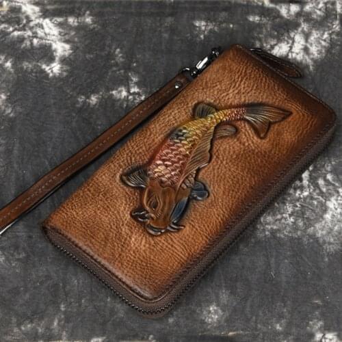 High Quality Genuine Leather Wrist Long Wallet Female ID/Credit Cards National Style Handy Bag Natural Skin Women Clutch Purse