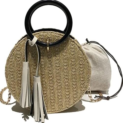 Rattan Handbags Women Messenger Bags2018 Women Handmade Round Beach Shoulder Bag Circle Straw Bags Summer Woven Bohemian style