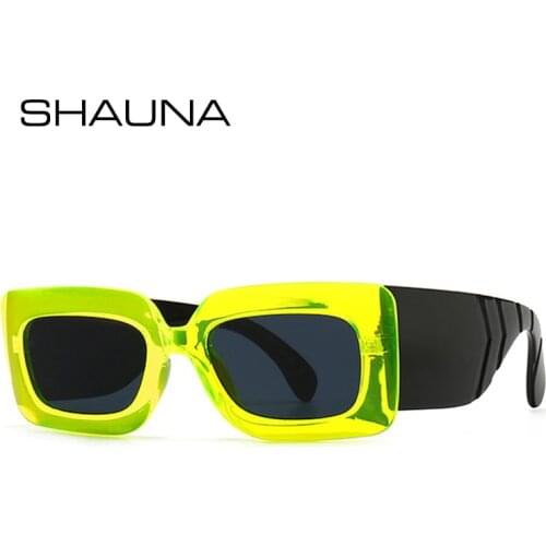 SHAUNA Retro Square Women Sunglasses Fashion Brand Designer Wide Legs Eyewear Shades UV400 Men Fluorescent Green Sun Glasses