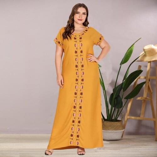 Plus Size Print Embroidery Boho Sukienki Long Dress Women Summer Tunic Short Sleeve Beaded Loose Casual Kaftan Maxi Dresses 3XL