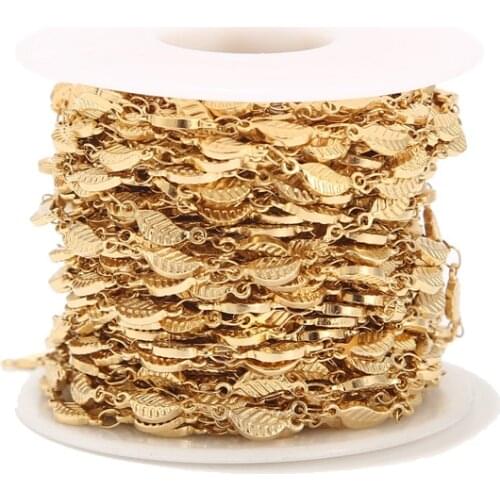 1Meter Stainless Steel Gold Tone 3mm Width Charm Leaves Chains Cable Link Chain in Bulk for DIY Jewelry Necklace Bracelet Making