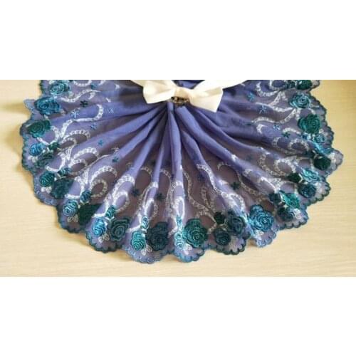 2 Yards Lake Green Roses Embroidered Lace Trim Purple Tulle Lace 7 Inches Wide