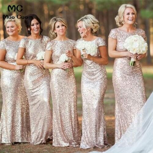 2018 Mermaid Bridesmaid Dress with Sequins Short Sleeve Backless Wedding Party Dress Women Bridesmaid Dresses