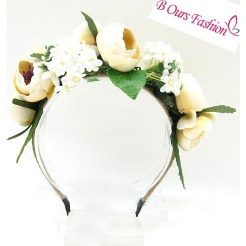 2021-4 new fashion fabric flower with leaves around the head fashion hair accessories with straw band beach hair accessories