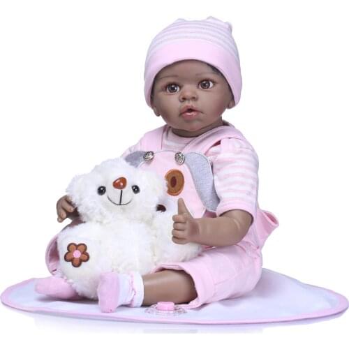 22Inch Dolls 55cm Soft Silicone Black Baby Reborn Dolls with Cotton Body Lifelike Doll Reborn Babies Toys for Girls Playmates