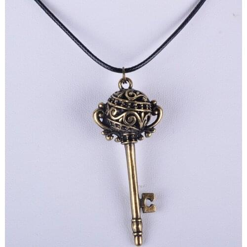 26*62*17MM Vintage antique bronze metal alloy key pendant necklace women choker wax cord rope necklace jewelry fashion jewellery