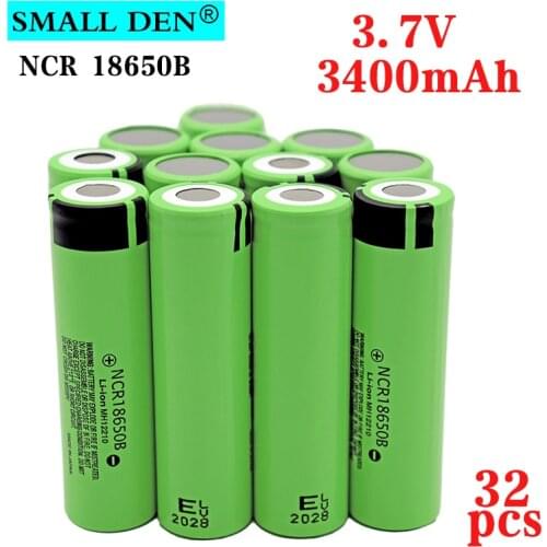 32pcs 100% New Original NCR18650B 3.7v 3400mah 18650 Lithium Rechargeable Battery For Flashlight kids toys batteries (NO PCB)