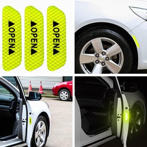 Car Door Stickers Luminous Anti-collision Stripes Car Open Reflective Tape Warning Sign Sticker Night Driving Safety 4Pcs/Set