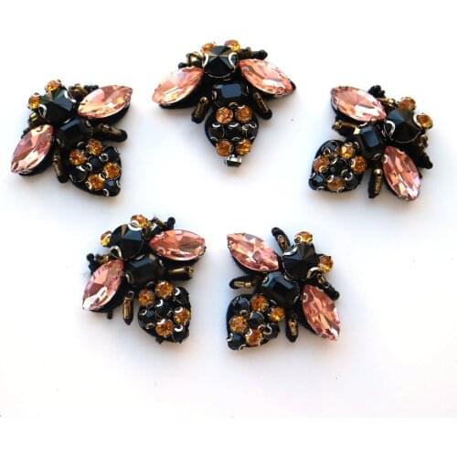 5pcs/lot Pink animal Glass Rhinestone beaded patches for Clothing Sew on Sequin Applique decorative parches for clothes bags