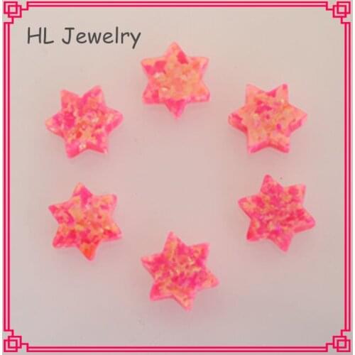 50PCS/Llot OP43 Fire Hot Pink Opal David Star 10MM David Star Synthetic Opal Stone