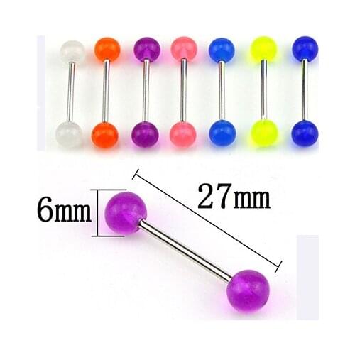 7PCS/Set Glow In The Dark Luminous Barbell Tongue Rings Body Piercing Jewelry Flexible VU Nipple Bar Rings Barbell