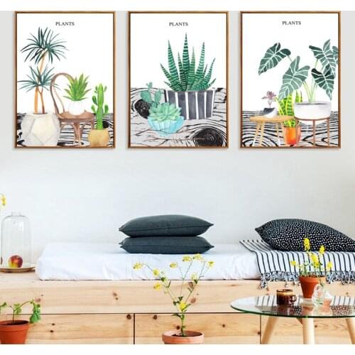 Watercolor Nordic Succulents Canvas Art Poster Green Plant Flower Print Painting Modern Home Decoration Wall Picture for Bedroom