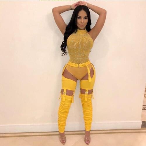 High Waist Cut Out Pencil Pleated Pants Females Personalized Sexy Belt Trousers Head Metal Buckle Machine Eye Irregular Pants