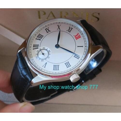 44mm no logo white dial Asian 6498 17 jewels Mechanical Hand Wind movement mens watch Roman numerals Mechanical watches pa49-8