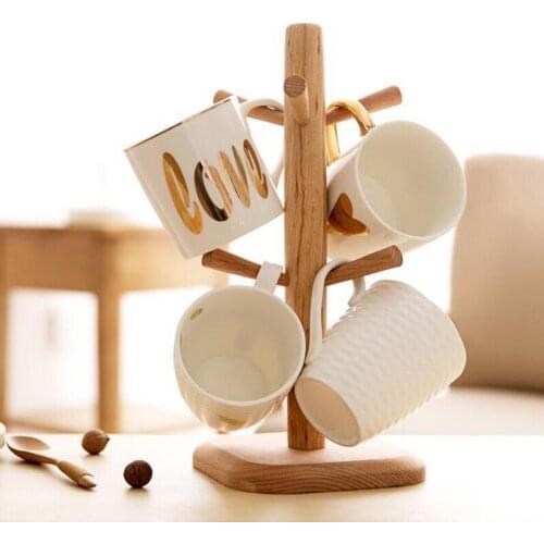 Wooden cup holder household cup drain rack creative cup holder storage rack creative desk cup holder