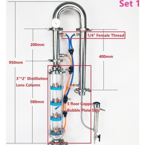 NEW Type 2" 51mm OD64mm Flute Distiller With 5 Floor Distillation Lens Column For Homebrew, SS304 Or Copper Bubble Plate Sets*5
