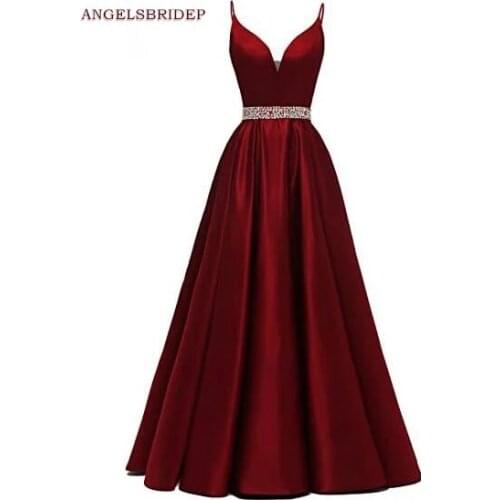ANGELSBRIDEP V-Neck Long Evening Dresses Party Gowns Sexy Spaghetti Straps Sash Vestidos de festa Special Occasion Prom Dresses