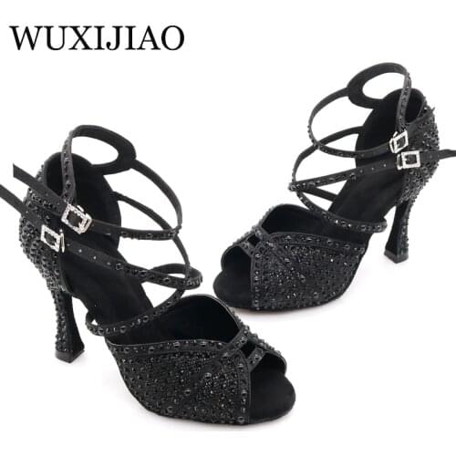 WUXIJIAO Brand Latin Dance Shoes Pearl Series Dance Shoes Salsa Womens Ballroom Dance Shoes Kuba Heel