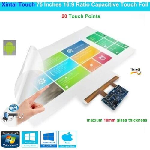 Xintai Touch 75 Inches 16:9 Ratio 20 Touch Points Interactive Capacitive Multi Touch Foil Film Plug & Play