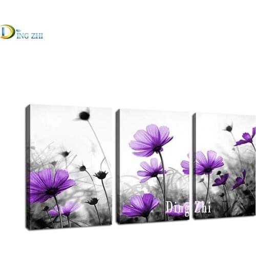 Triptych 3 Colors Wildflowers Black And White Diamond Painting Full Square/Round 5D Diamond Embroidery Mosaic 3PCS Flower Decor